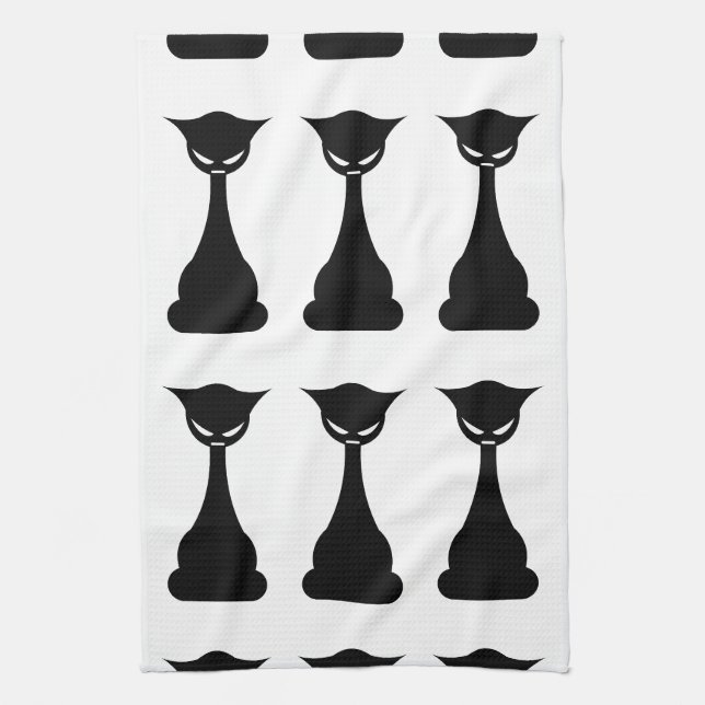 Gothic black cat silhouette kitchen towel (Vertical)