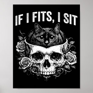 Gothic Black Cat Skull Minimalist Humour If Fits Poster