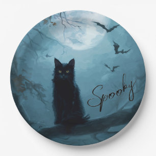 Gothic Black Cat Spooky Halloween Paper Plate