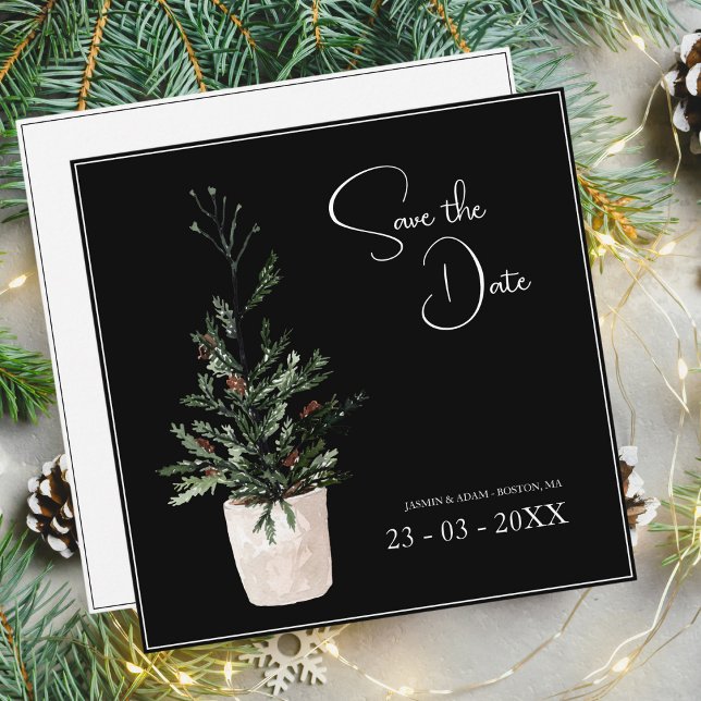 Gothic Black Christmas Tree Festive Wedding  Save The Date (Creator Uploaded)