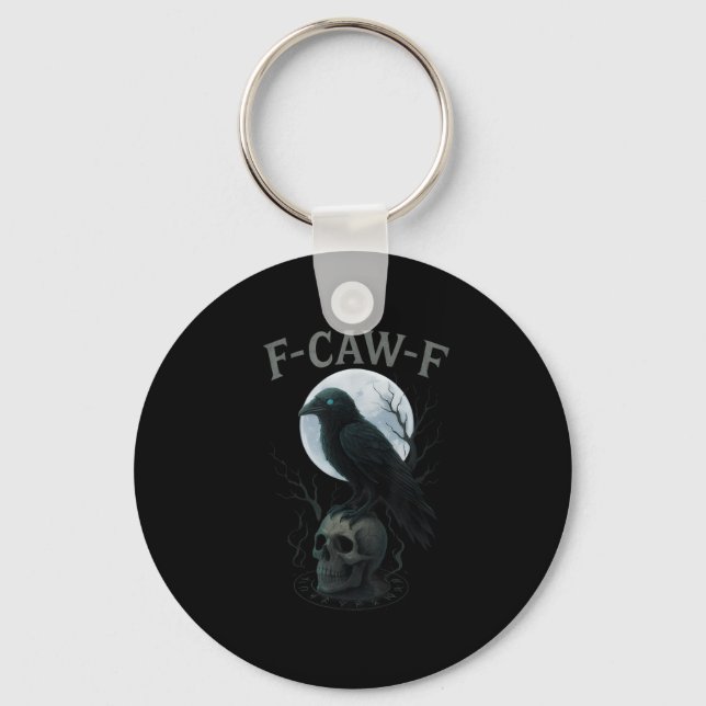 Gothic Black Crow F-caw-f Raven Skull Moon Hallowe Keychain (Front)