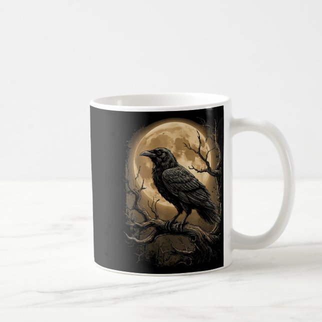 Gothic Black Crow Raven Moon Dark Forest Bird Coffee Mug (Right)