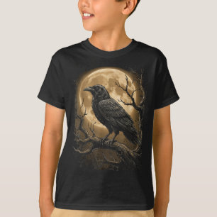 Gothic Black Crow Raven Moon Dark Forest Bird T-Shirt