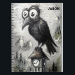Gothic Black Crow Spooky Notebook<br><div class="desc">Design features a haunting black crow with oversized,  spooky eyes perched on top of a clock tower. Customize it with your name or initials.

Copyright Soar In Style Designs LLC.</div>