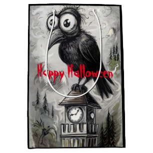 Gothic Black Crow & Tower Spooky Halloween Medium Gift Bag