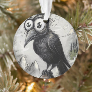 Gothic Black Crow & Tower Spooky Halloween Ornament
