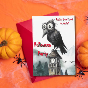 Gothic Black Crow & Tower Spooky Halloween Party Invitation
