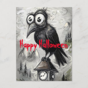 Gothic Black Crow & Tower Spooky Halloween Party Postcard