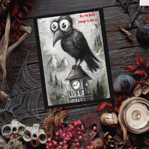 Gothic Black Crow & Tower Spooky Halloween Party Postcard