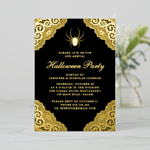 Gothic Black Damask Halloween Party Gold Foil Invi