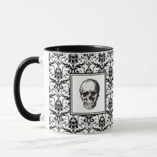 Gothic Black Damask Pattern Skull Halloween Mug