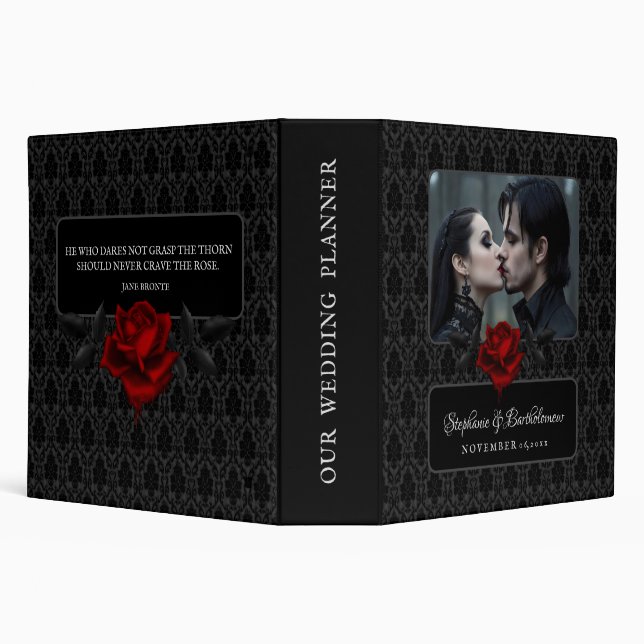 Gothic Black Damask Rose Wedding Binder (Background)
