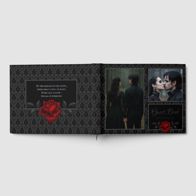Gothic Black Damask Rose Wedding Guest Book (Full)