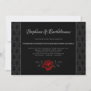 Gothic Black Damask Rose Wedding Invitation