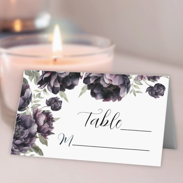 Gothic Black Dark Peonies Vintage Goth Wedding Place Card (Creator Uploaded)