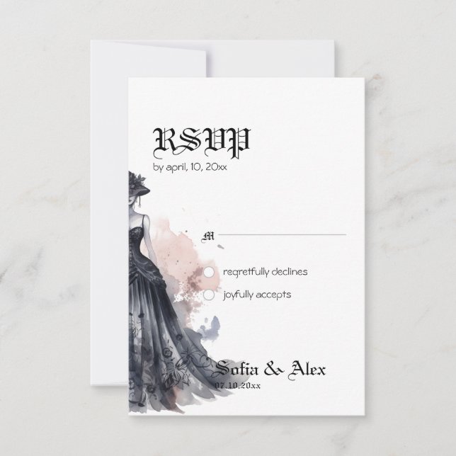 Gothic black dress wedding Response Card (Front)