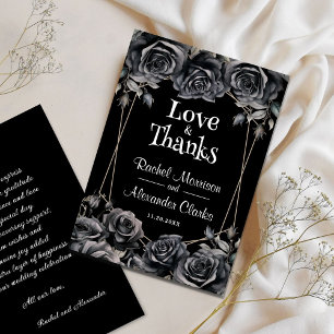 Gothic Black Floral Halloween Wedding Thank You Card