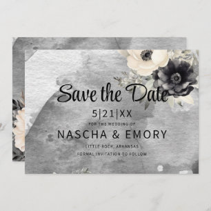 Gothic Black Floral Peony Wedding Save The Date