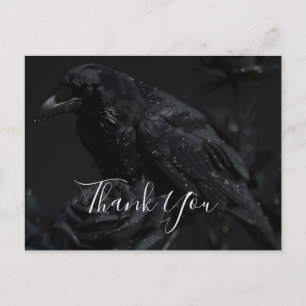 Gothic Black Floral Raven & Rose Thank You Postcard