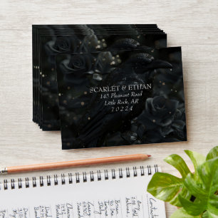 Gothic Black Floral Raven & Rose Wedding Envelope