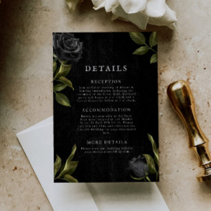 Gothic Black Floral Wedding Details  Enclosure Card
