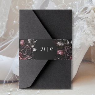 Gothic Black Floral Wedding Invitation Belly Bands Band
