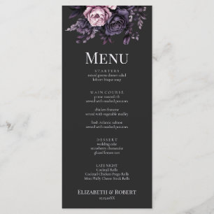 Gothic Black Floral Wedding Menu Card