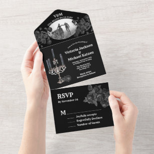 Gothic Black Floral Wedding Photo All In One Invit All In One Invitation