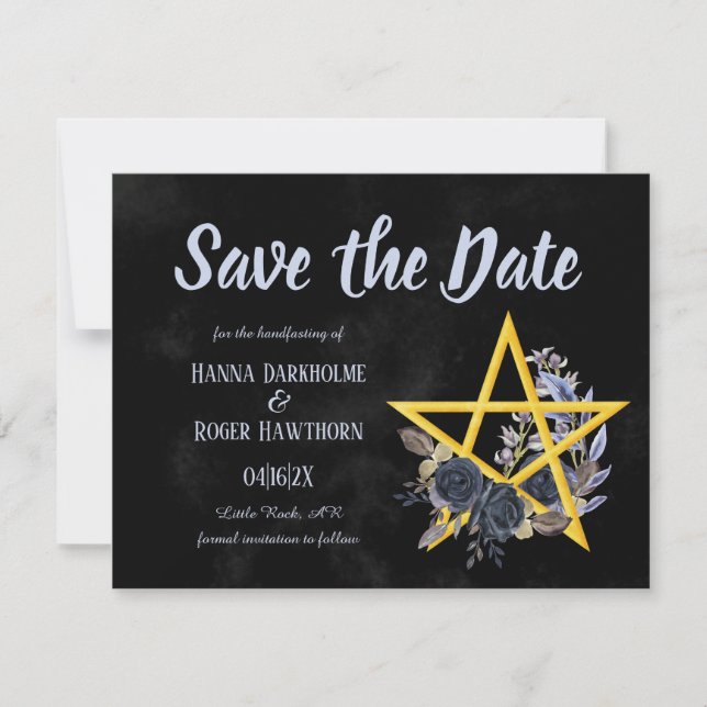 Gothic Black Floral Wiccan Save the Date (Front)