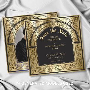 Gothic Black Gold Medieval Photo Wedding Save The Date