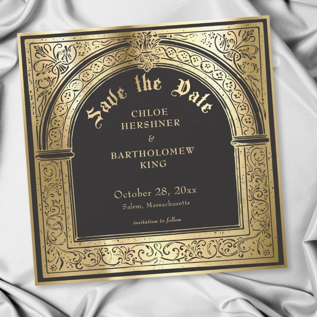 Gothic Black Gold Medieval Wedding Save The Date (Gothic Black Gold Medieval Wedding Save The Date)