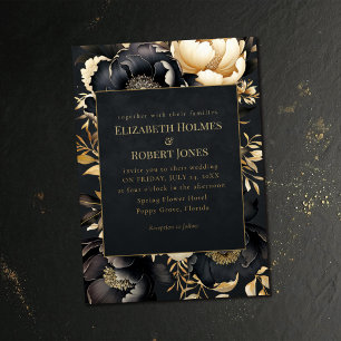 Gothic Black & Gold Peony Wedding Invitation