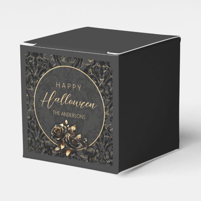 Gothic black gold rose damask elegant Halloween Favor Box (Front Side)