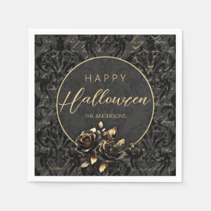 Gothic black gold rose damask elegant Halloween Napkin
