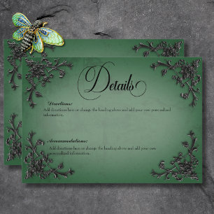 Gothic Black & Green Filigree Heart Details Enclosure Card