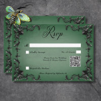 Gothic Black & Green Filigree Heart QR Code