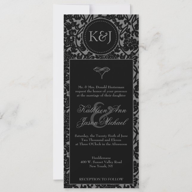Gothic Black & Grey Flourish Wedding invitation (Front)