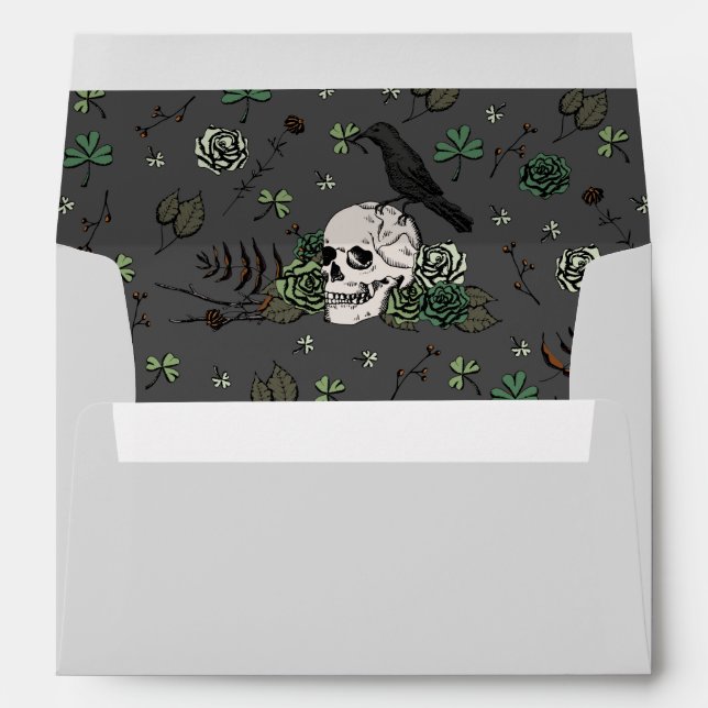 Gothic Black & Grey Irish Floral Skulls & Roses Envelope (Back (Bottom))