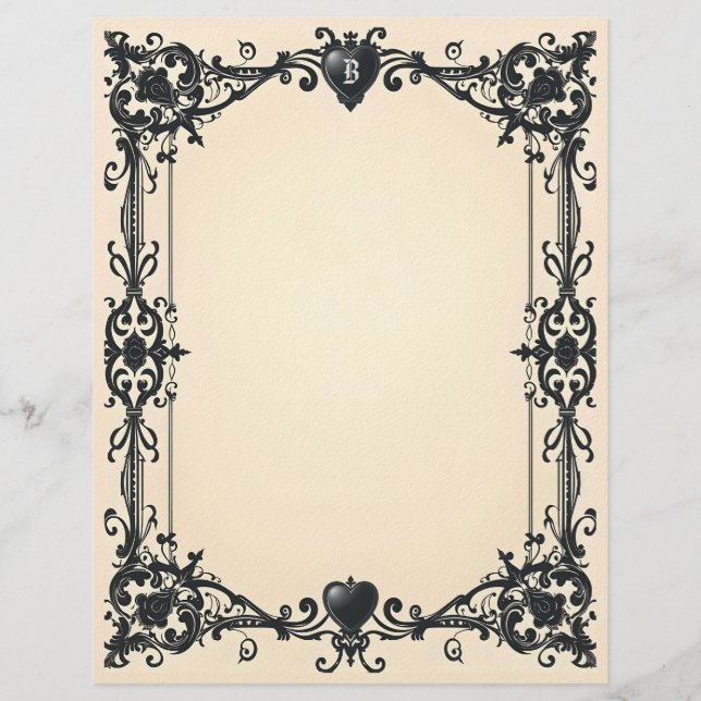 Gothic Black Heart Stationery Paper (Front)