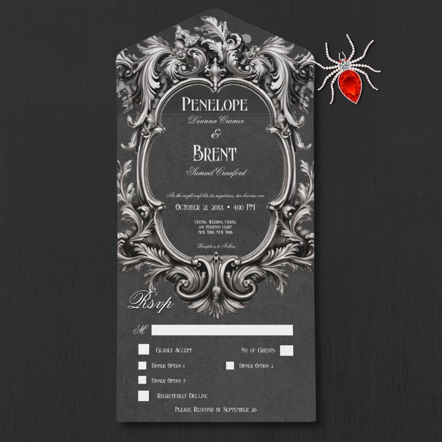 Gothic Black Moody Victorian Frame Dinner All In One Invitation (Gothic Black Moody Victorian Frame Dinner All In One Invitation)