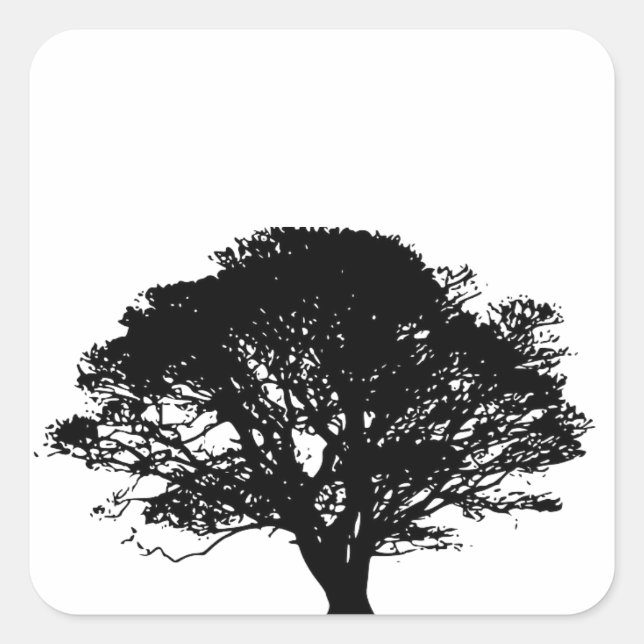 Gothic Black Oak Tree Silhouette Fine Art Drawing Square Sticker (Front)