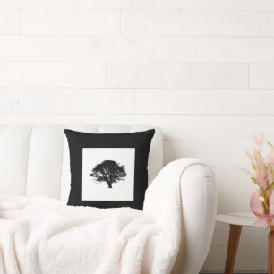 Gothic Black Oak Tree Silhouette Fine Art Drawing Throw Pillow