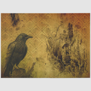 Gothic Black Orange Crow Decoupage Tissue Paper