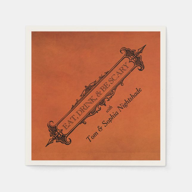 Gothic Black & Orange | Eat Drink & Be Scary Napkin (Front)