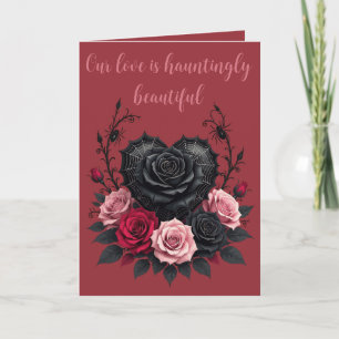 Gothic Black Petals and Spider Web Dark Valentine Card