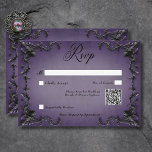Gothic Black & Purple Filigree Heart QR Code RSVP Card<br><div class="desc">Celebrate your love in the grandeur of Gothic romance with our captivating wedding response card with dinner options. Embrace the dark allure and timeless elegance with our black three-dimensional filigree gothic corner borders, enveloping bold black text against a vintage Victorian purple background. This design exudes a mysterious charm, perfect for...</div>