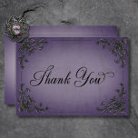 Gothic Black & Purple Filigree Heart Wedding Thank You Card<br><div class="desc">Celebrate your love in the grandeur of Gothic romance with our captivating wedding thank you card. Embrace the dark allure and timeless elegance with our black three-dimensional filigree corner borders, enveloping bold black text against a vintage Victorian purple background. This design exudes a mysterious charm, perfect for couples seeking to...</div>