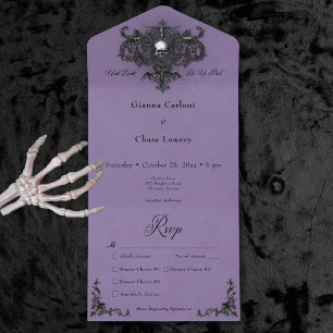 Gothic Black & Purple Halloween Filigree Dinner All In One Invitation