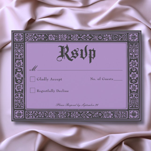 Gothic Black Purple Medieval Until Death Wedding RSVP Card (Gothic Black Purple Medieval Until Death Wedding RSVP Card)
