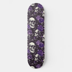 Gothic Black Purple Skulls Moths Moon Skateboard